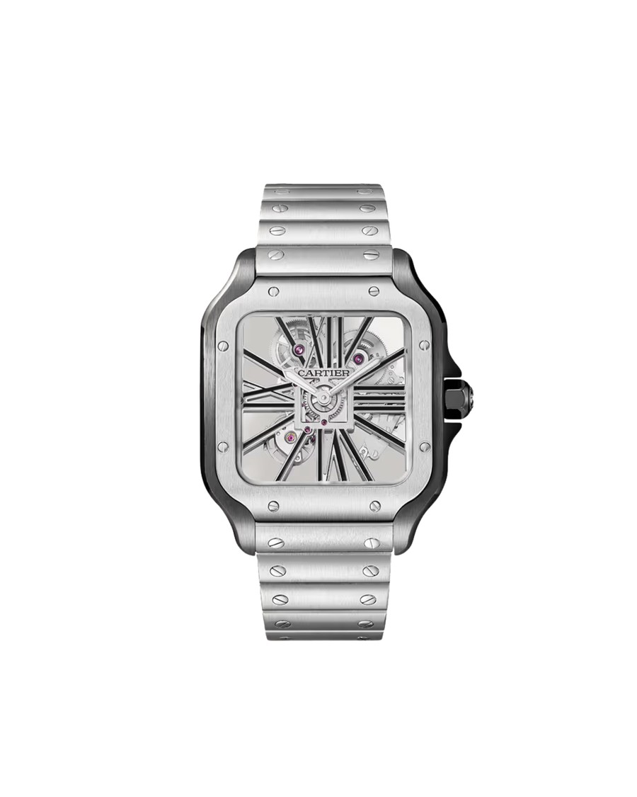 Santos Skeleton, steel with openworked dial